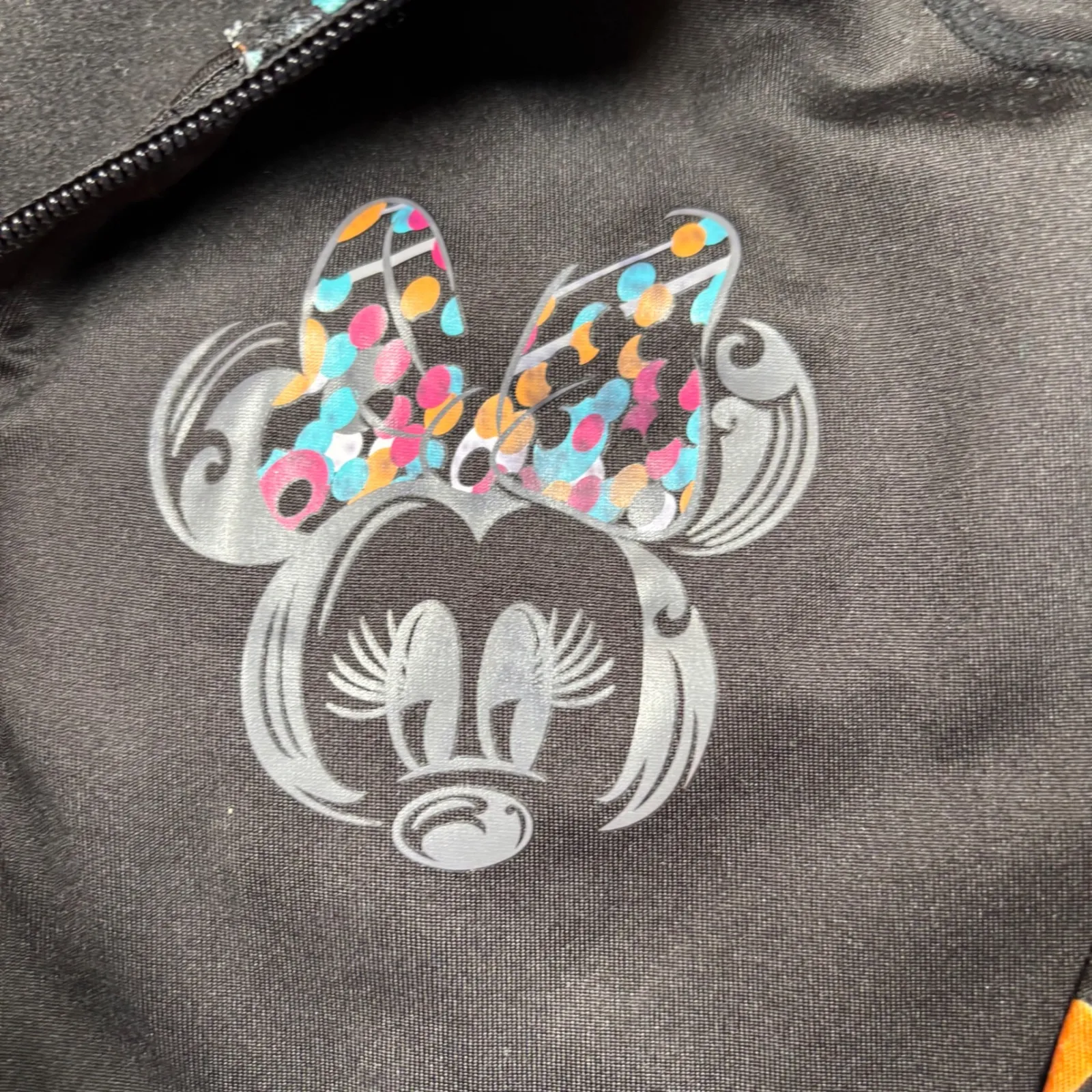 Disney Parks Minnie Mouse Black Athletic Zip Up Jacket Women S Colorful Confetti - Image 3