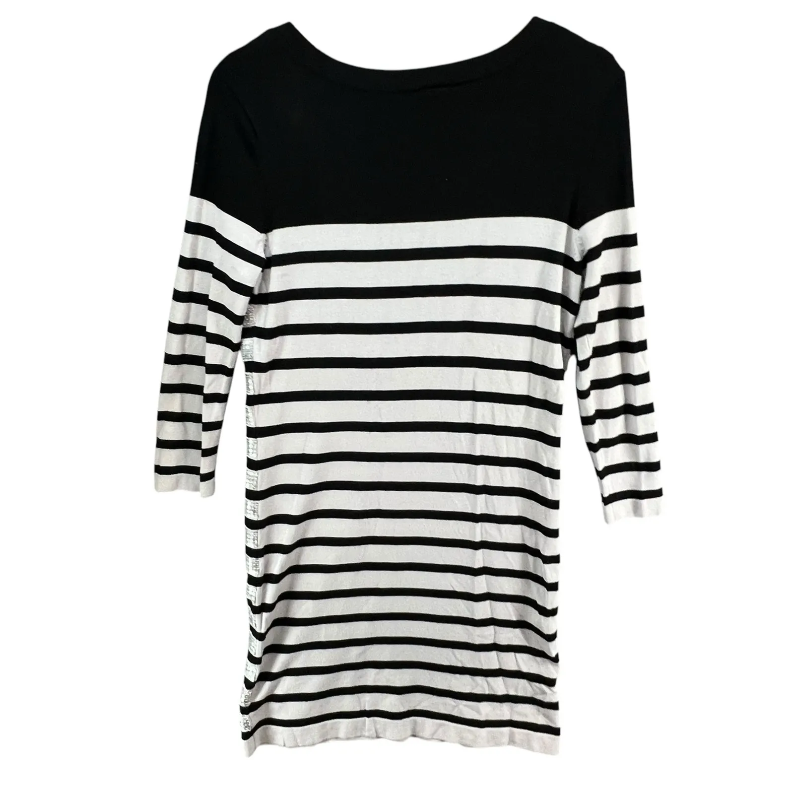 Renee C Sequin Sweater Dress Womens M White Black Stripe Silver Party Holiday Size M - Image 4