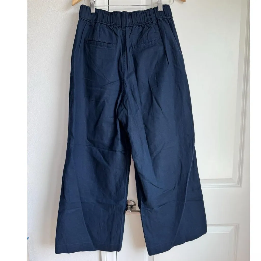 NWT Madewell Cotton-Linen Pleated Wide-Leg
Pants in Deep Indigo, Size 6P - Image 7