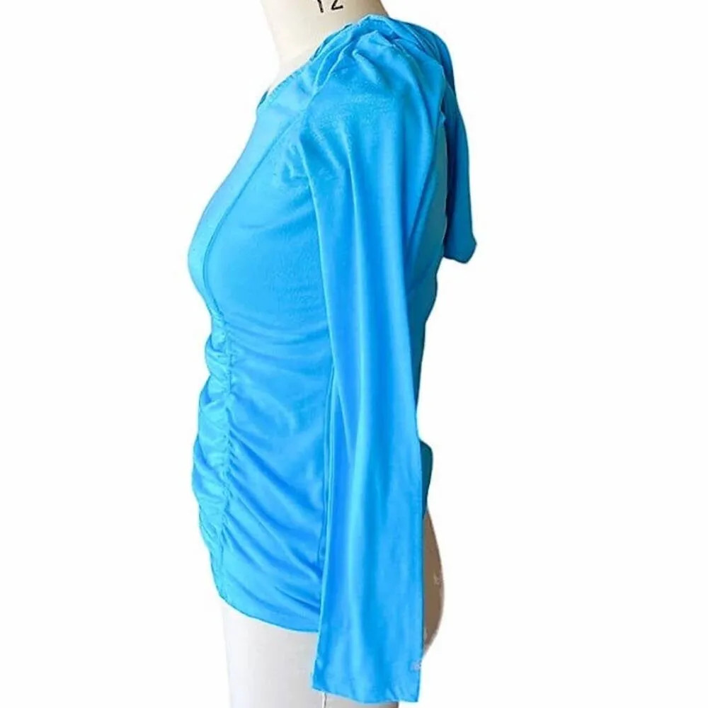 MARIKA Tek Bright Blue Hoodie Hooded Ruched Activewear Top ~ Women's Size MEDIUM - Image 4