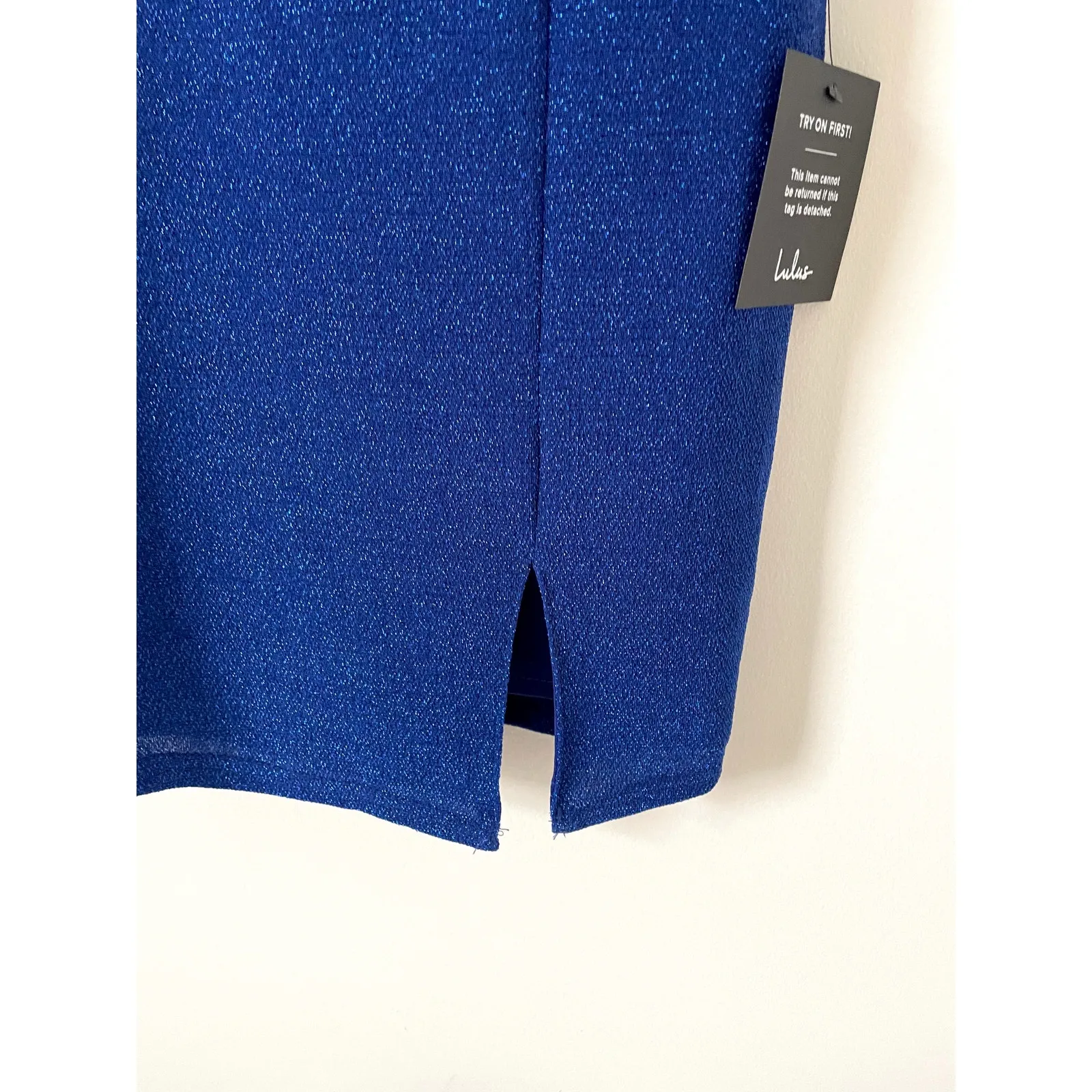 Lulus Cobalt Blue Sparkly Asymmetrical Bodycon Mini Dress Size Medium NEW - Image 8