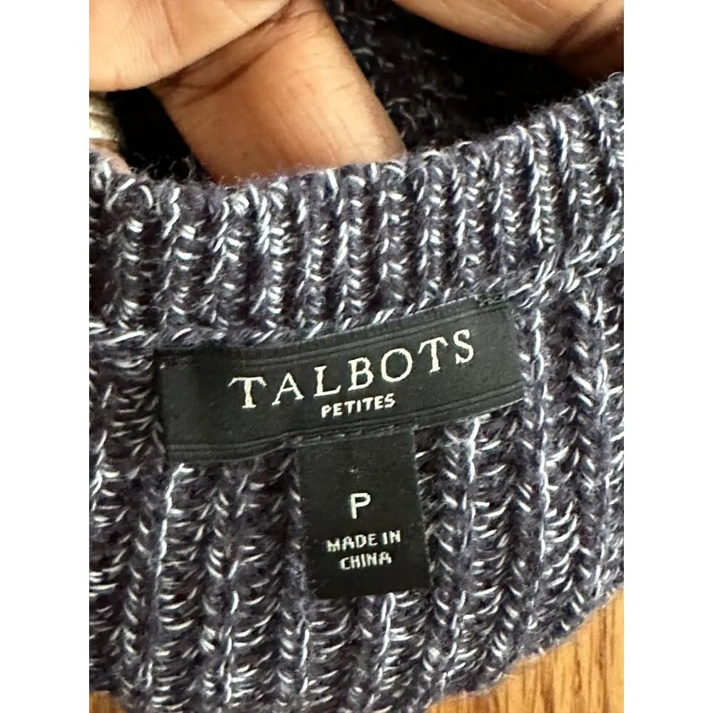 Talbots Petite Cable Twist Knit Sweater Long Sleeve Ribbed Gray Size P - Image 3