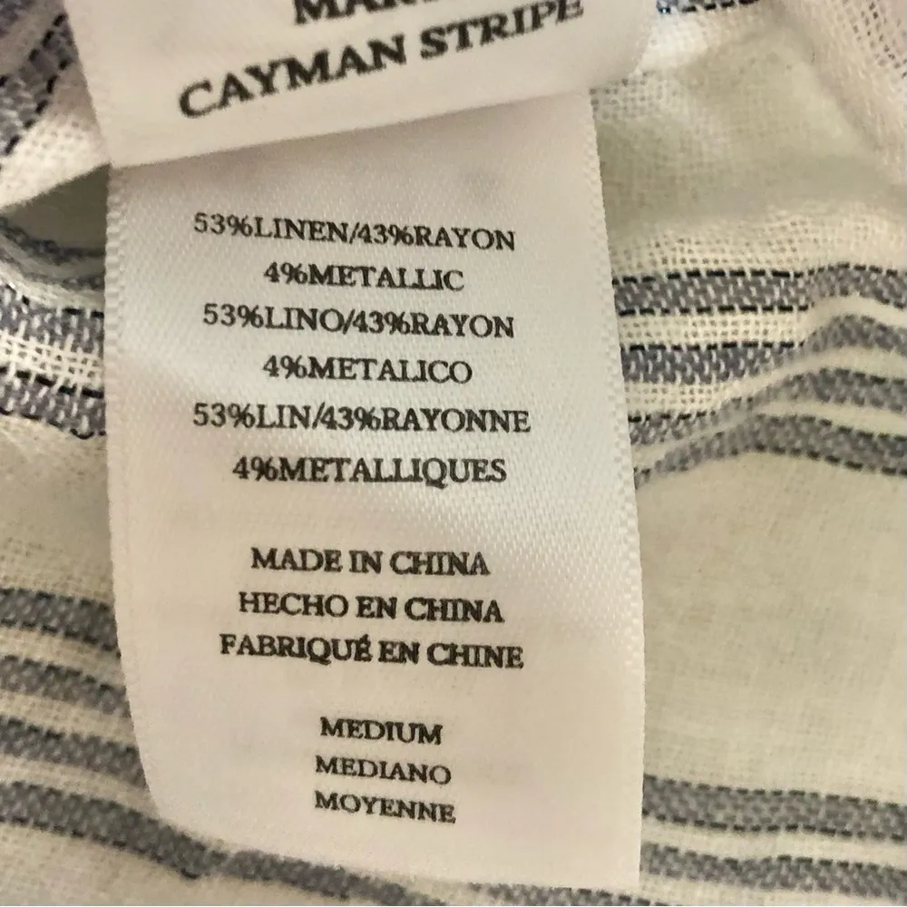 Marti Cayman White/Blue Stripe Long Peasant Sleeve Linen Button Front Top - Image 10