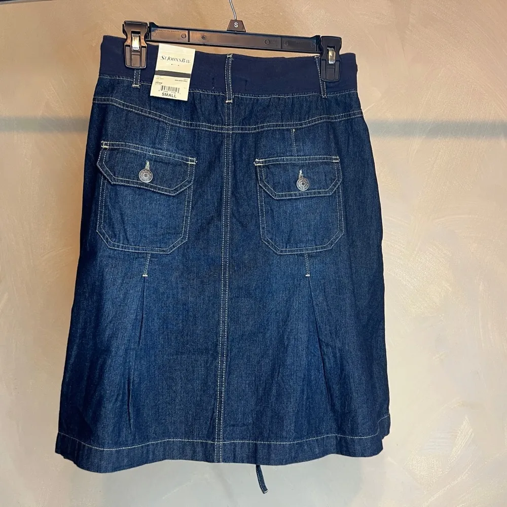 ST. JOHN’S BAY women’s Blue Drawstring stretch Waist Denim skirt w/Pockets|SZ:S - Image 3