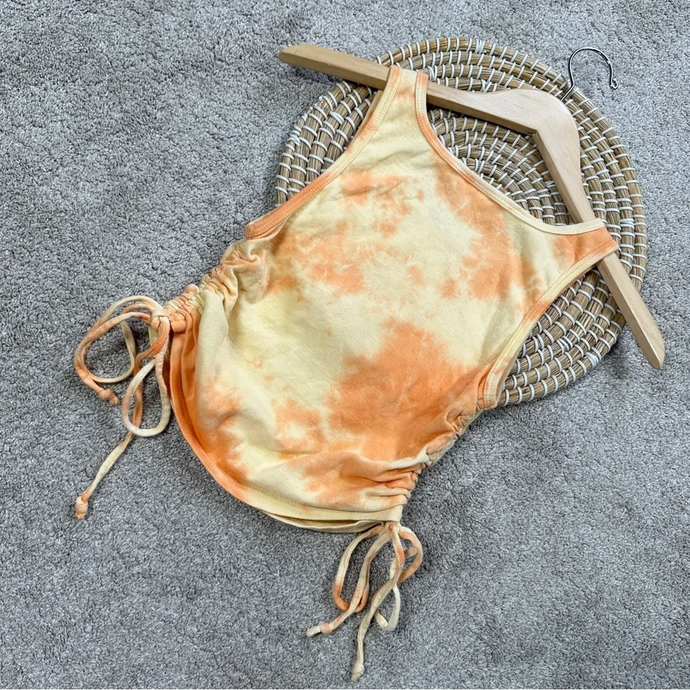 Betty Boop Y2K Sleeveless Baby Tee Tank Top Ruched Tie in Orange Yellow M - Image 4