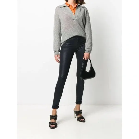 GOLDSIGN • Lure skinny jeans low rise black coated faux leather moto Size 25 - Image 6