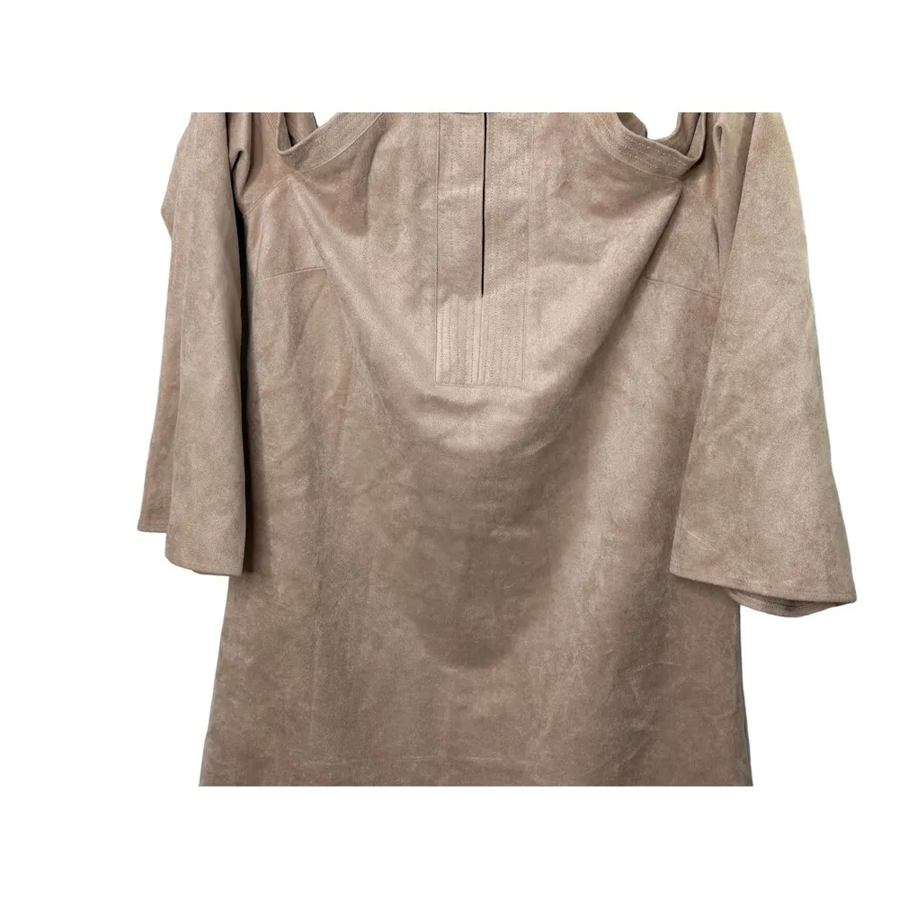 BCBG MAXAZRIA LAGUNA Faux Suede Cold Shoulder Shift Dress Bare Pink Size Small - Image 3