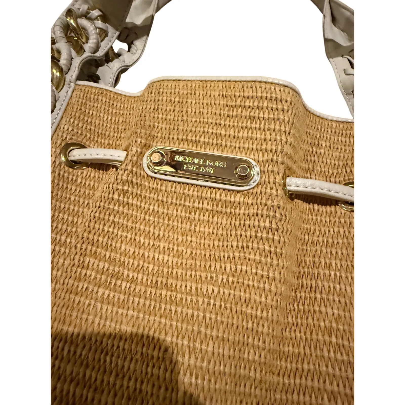 Michael Kors Straw Shoulder Bag White Gold Summer Handbag - Image 3