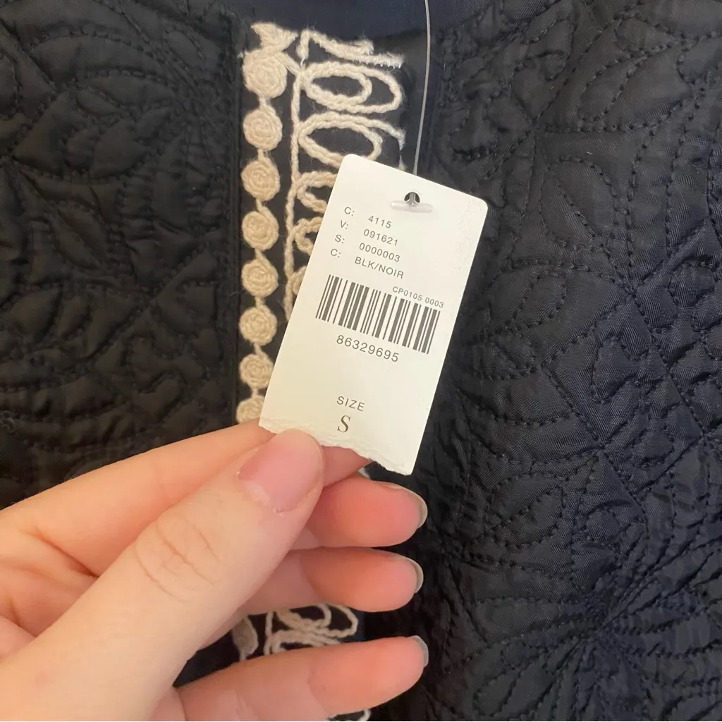 Anthropologie Floral Quilted Satin Puff Sleeve Crochet Lace Black Jacket NWT - Image 4