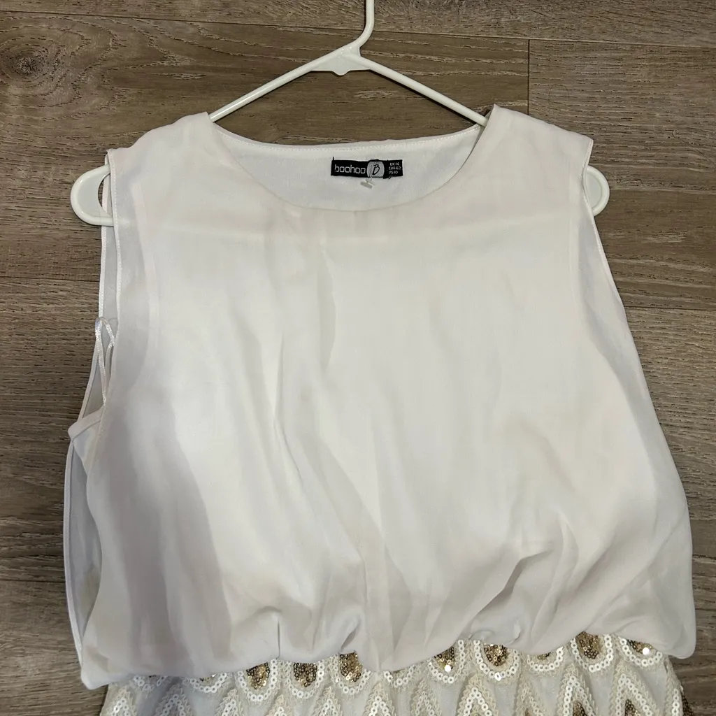 White and Gold Sequin Dress - Image 3
