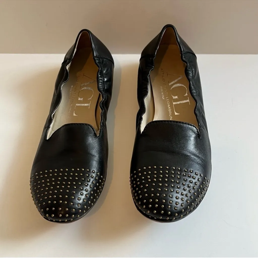 AGL Attilio Giusti Leombruni Flats Black Leather
Studded Women's 37.5 US 7.5 Size undefined - Image 2
