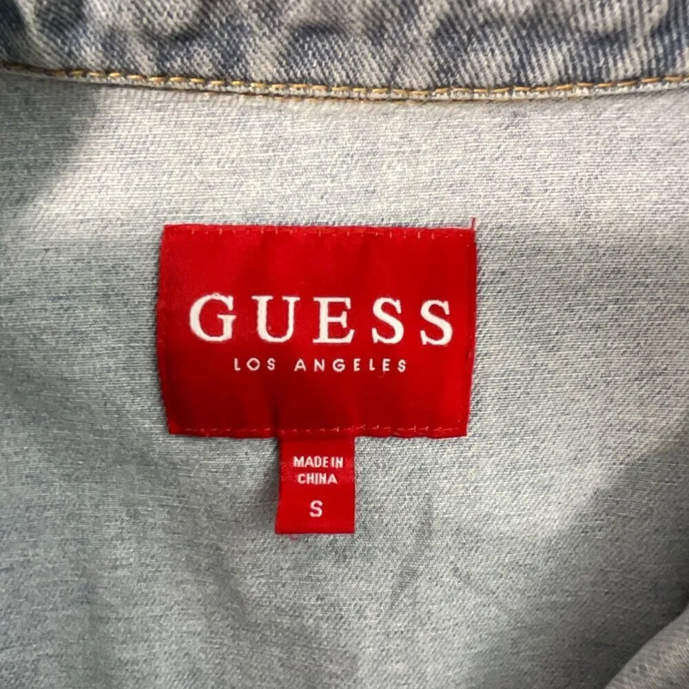 Guess Denim Jacket Womens‎ S Blue Casual Belted Chore Utility Cotton Pockets - Image 3