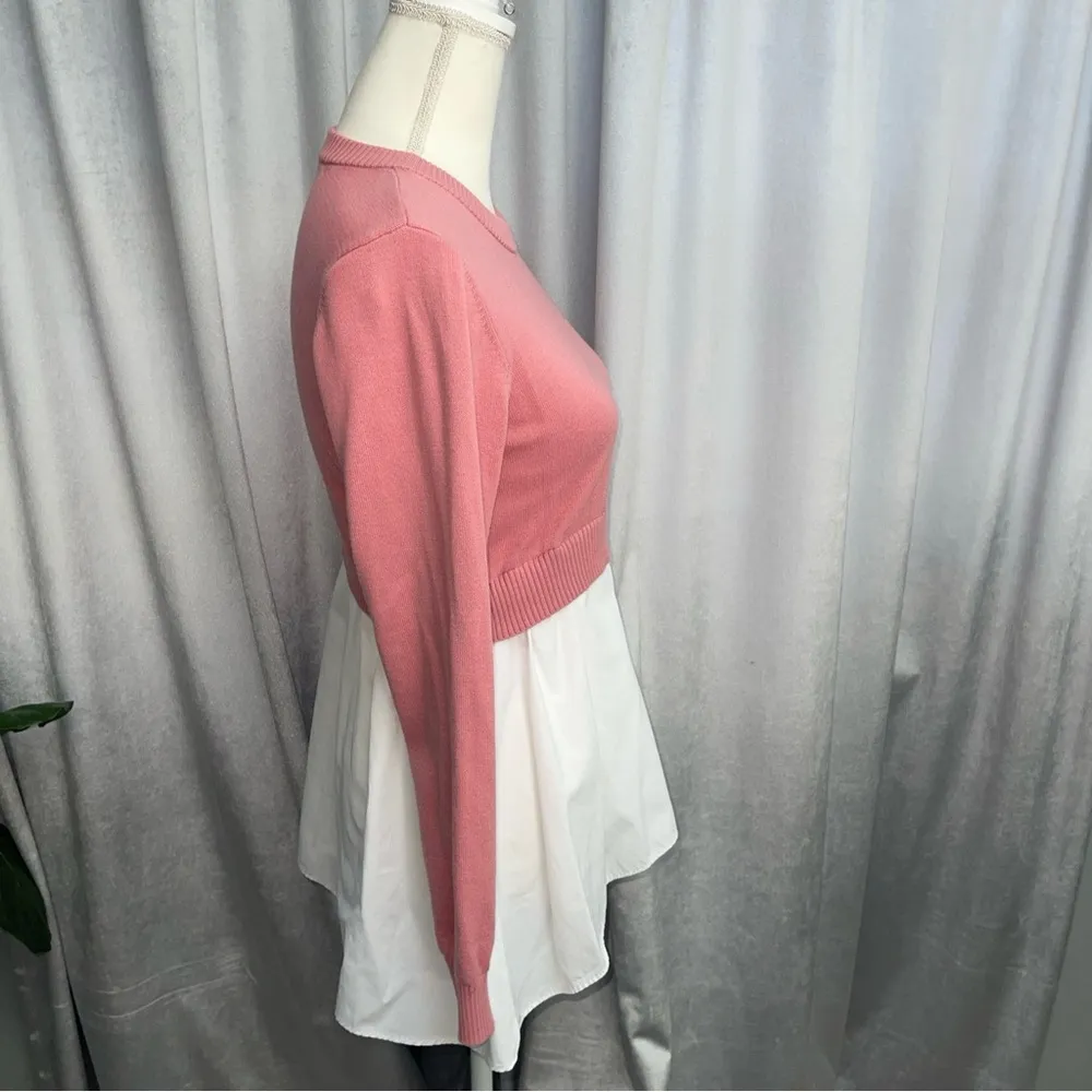 Cato Womens Top-Crew Neck Long Sleeve Tiered-Flare Bottom-Size Small-Pink/White - Image 5