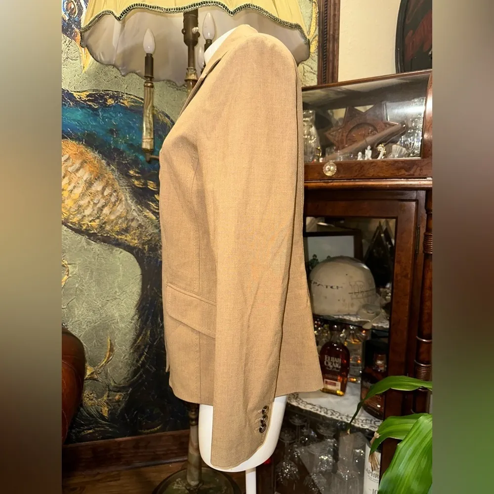 EUC Liz Claiborne Khaki Wheat Lux Cotton Beige Twill Woven Blazer Jacket - Image 2