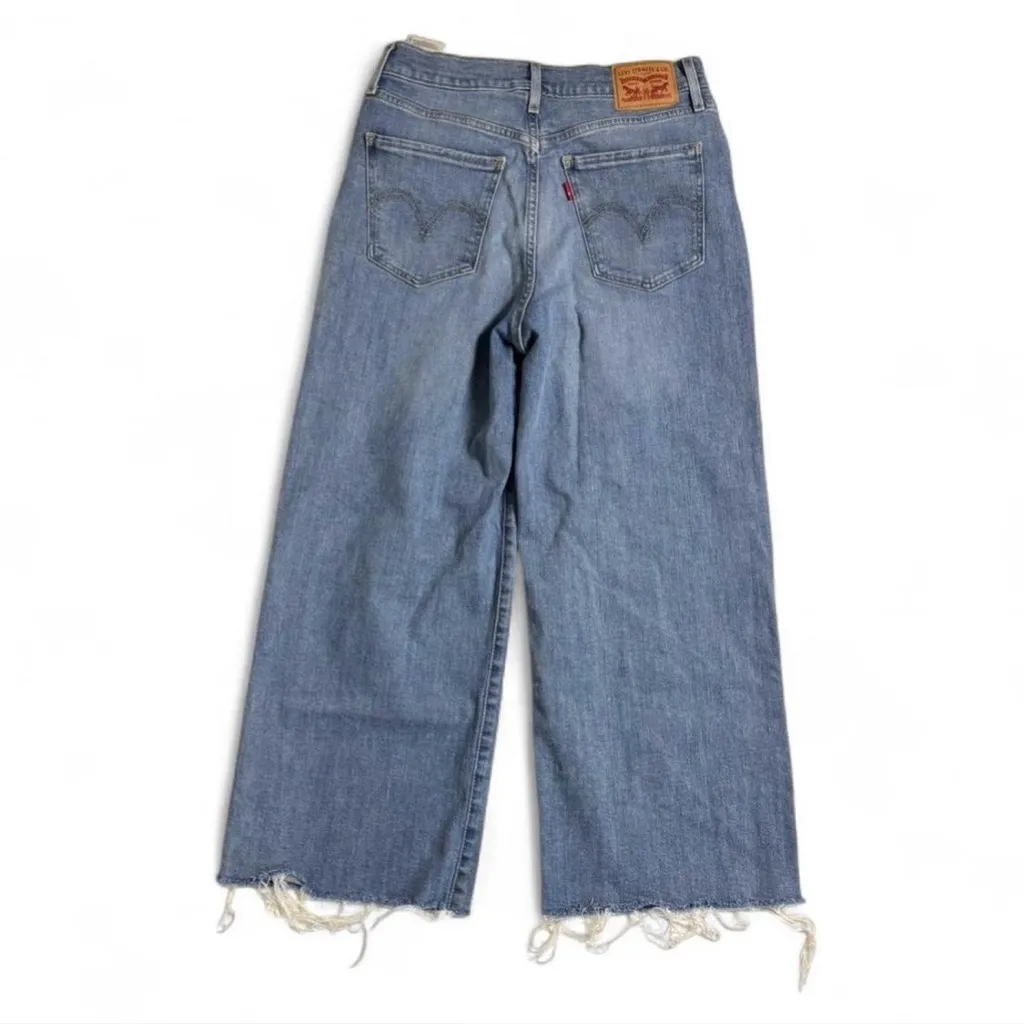 Levi's Womens Mile High Wide Leg Jeans Raw Hem Medium Wash 28 - Image 4