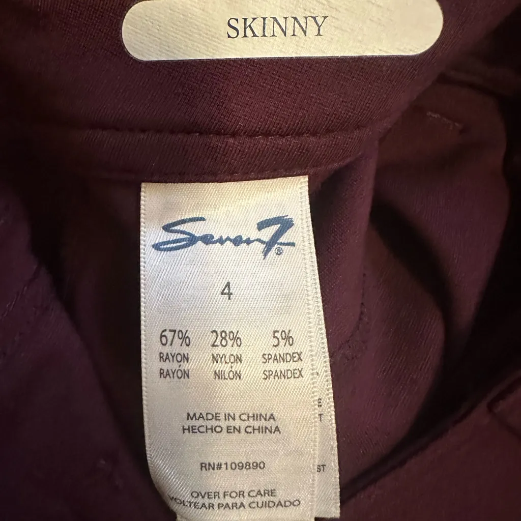 NWOT- Seven7 Women's Deep Burgundy Skinny Pants - Image 5