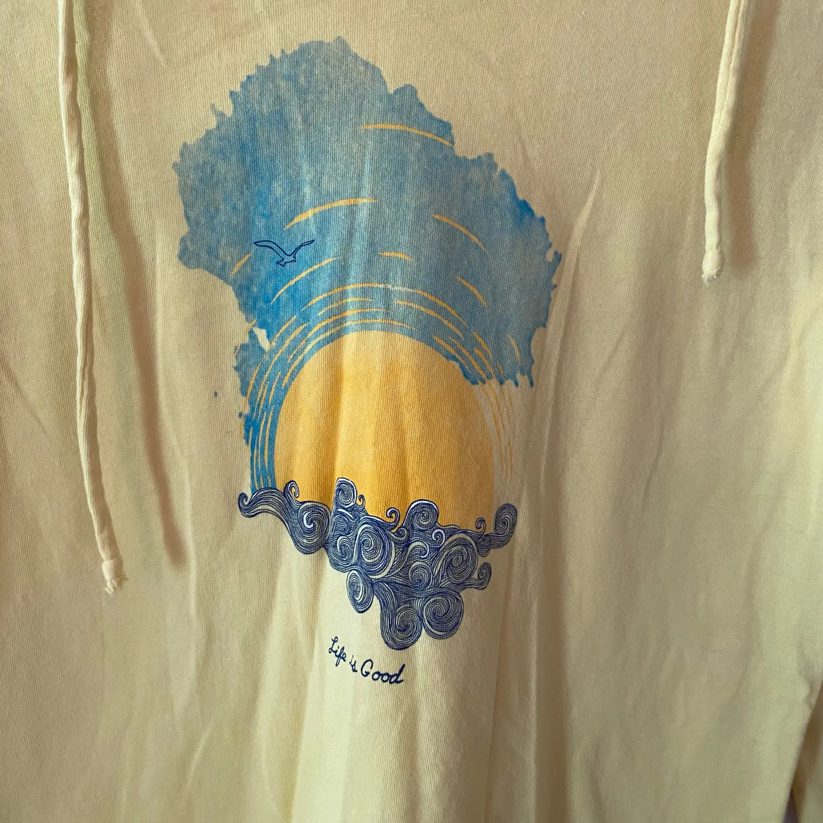 Life Is Good Yellow Long Sleeve Hooded Top Sunset Beach Casual Women's size XS - Image 3