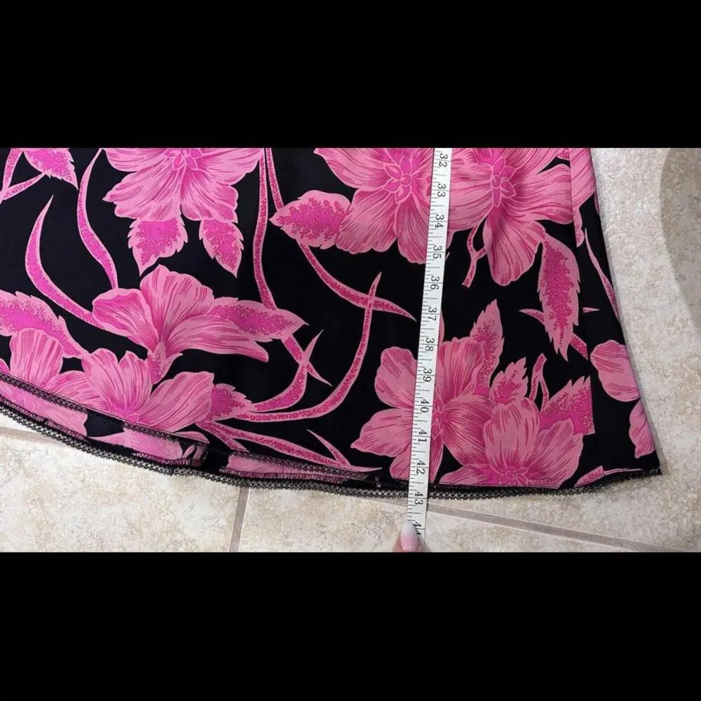 Vintage Betsey Johnson Silk Slip Dress Floral Pink Black Stretch Satin Small - Image 9