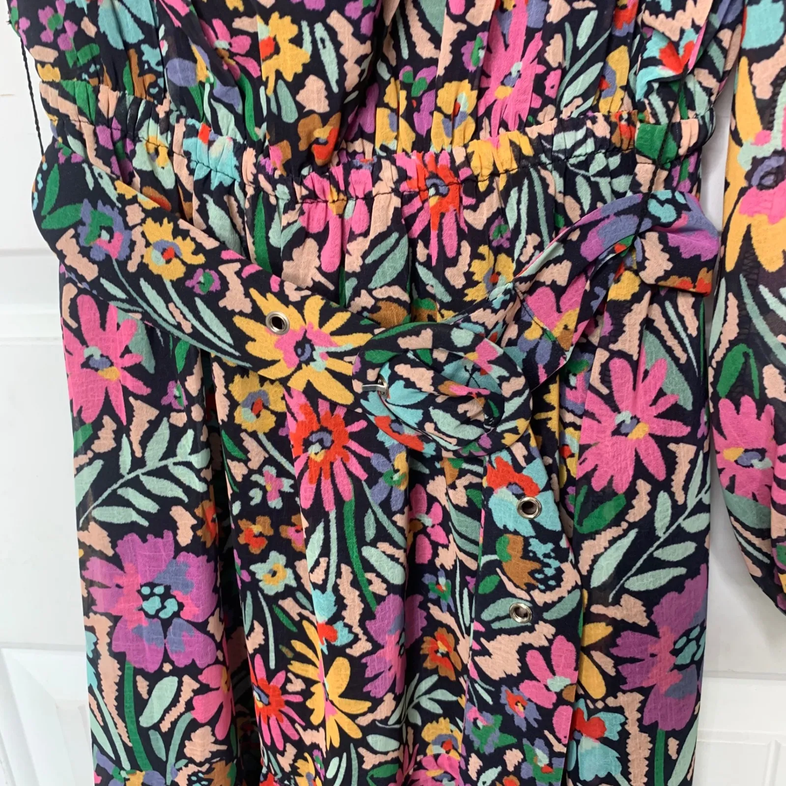 BTFL floral one shoulder long sleeve midi dress small vacation Anthropologie‎ - Image 4