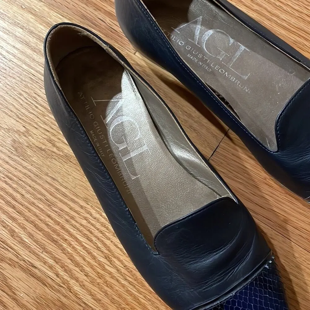 AGL attilio giusti leombruni Navy leather captoe ballet flat Italian 36 US 6 Blue - Image 8
