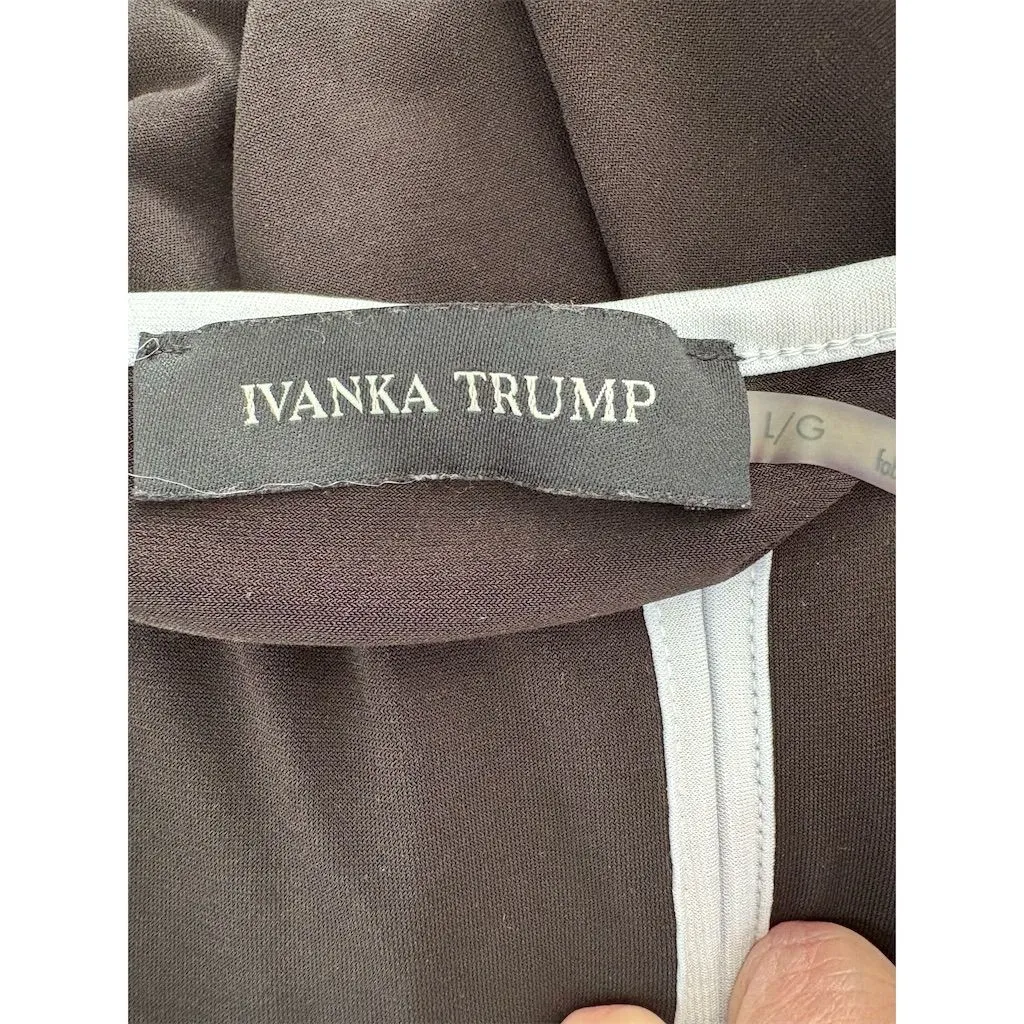 Ivanka Trump Women's Black Long Sleeve Dress Large Keyhole‎ Neck White Trim - Image 4