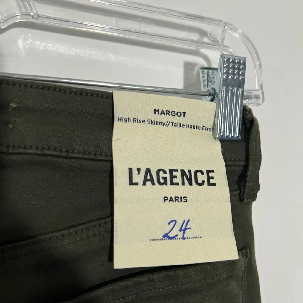 NWT L'agence Margot High Rise Skinny In Army Green Raw Hem Size 24 - Image 3