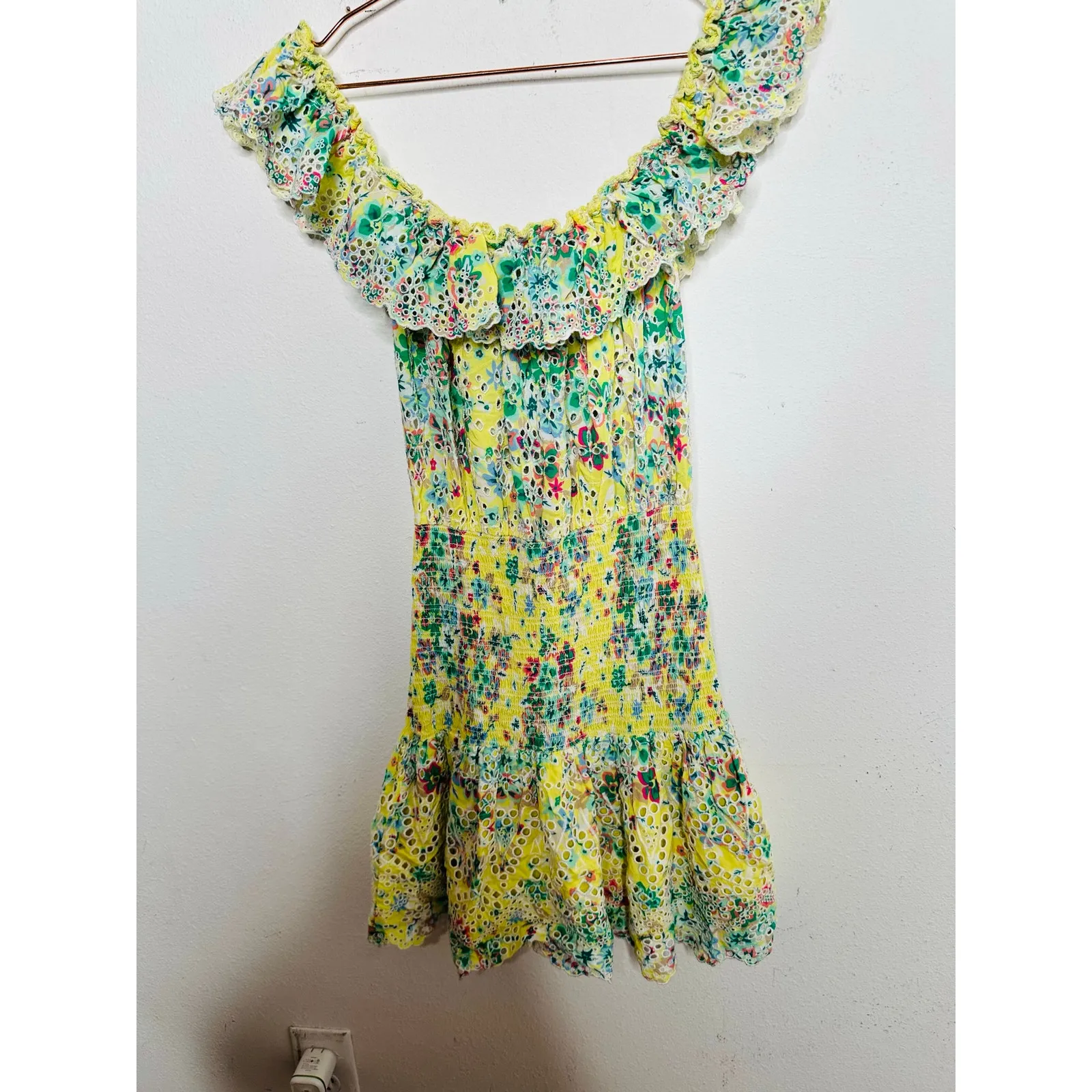 RAMY BROOK Yellow Floral Off-The-Shoulder Ruffles McKenna Dress size Large - Image 3