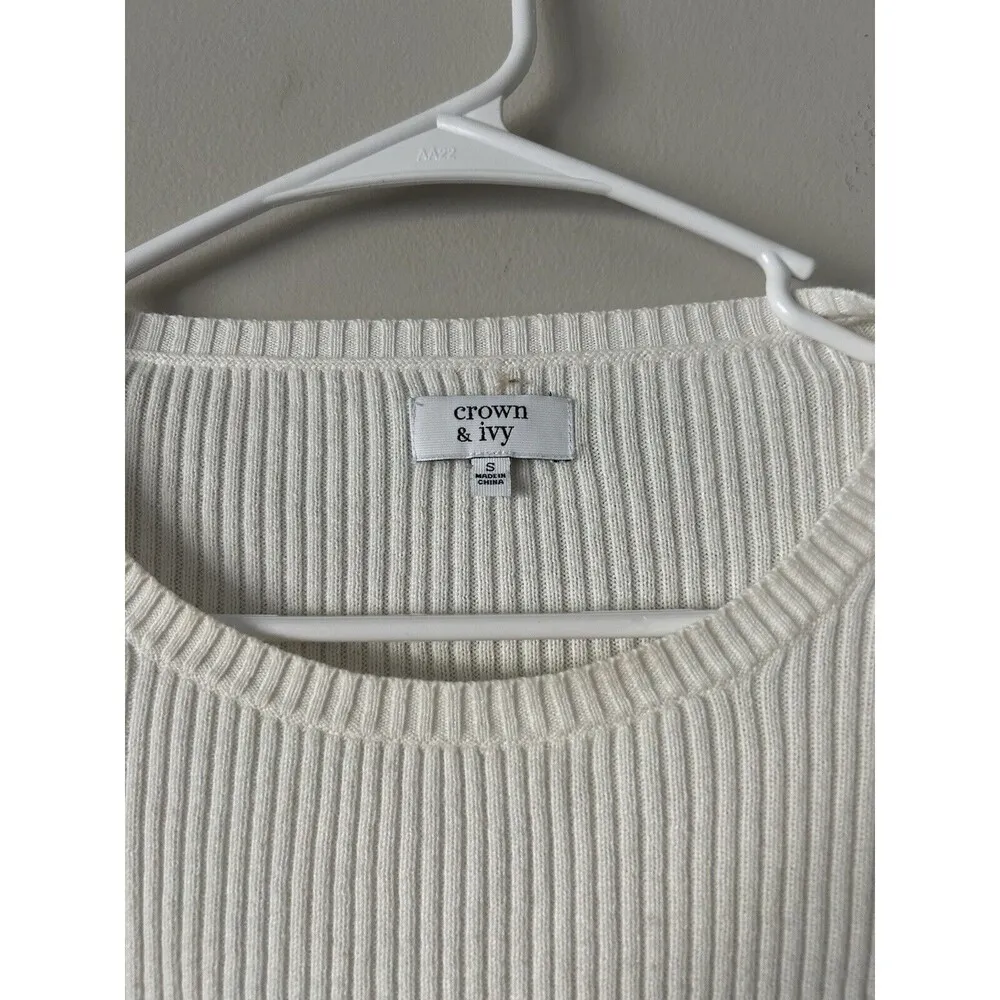 Crown & Ivy White Sweater With Rainbow Colorful Bell Flare Sleeves Size Small - Image 9