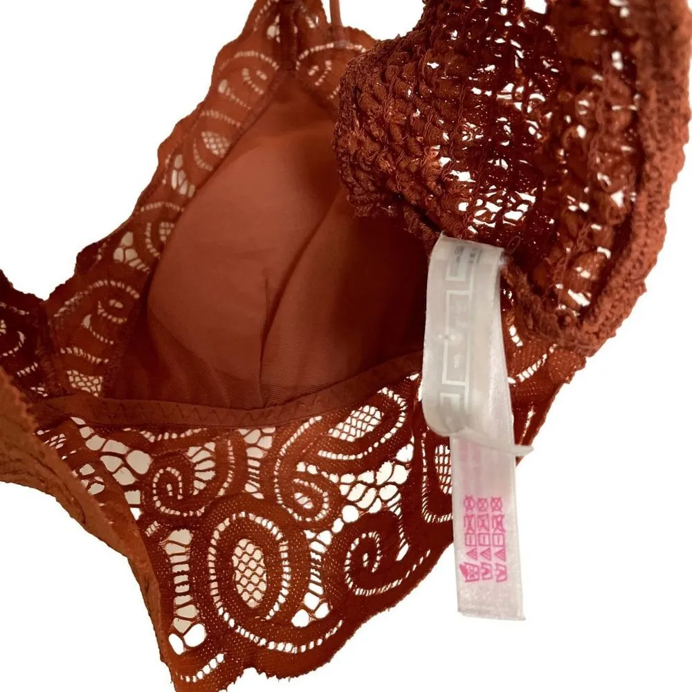 PINK Victoria's Secret pumpkin orange lace criss cross back bralette bra v-neck - Image 5