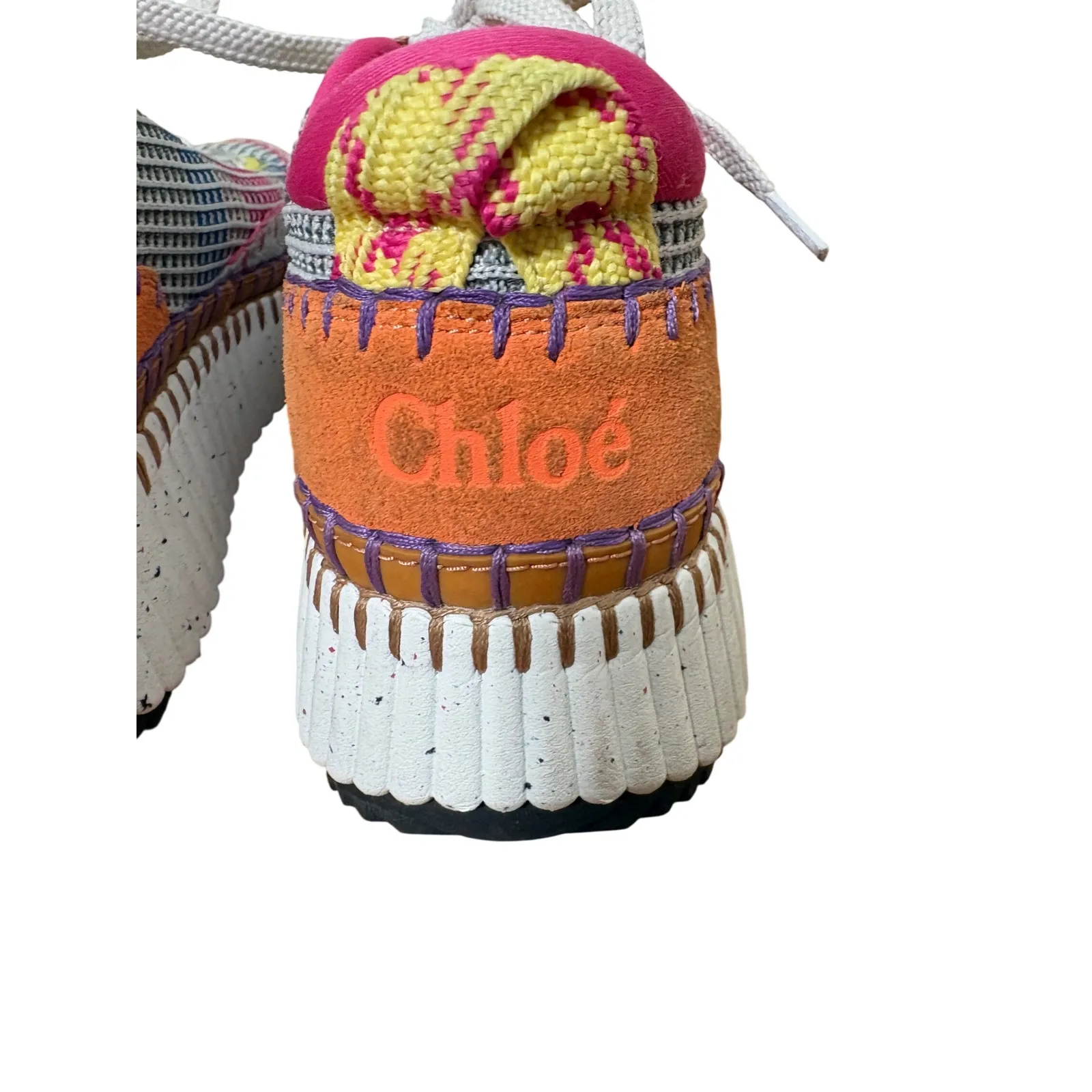 Chloe Nama Sneakers Multi Color Mesh Leather Woven Detail Size 41 - Image 5