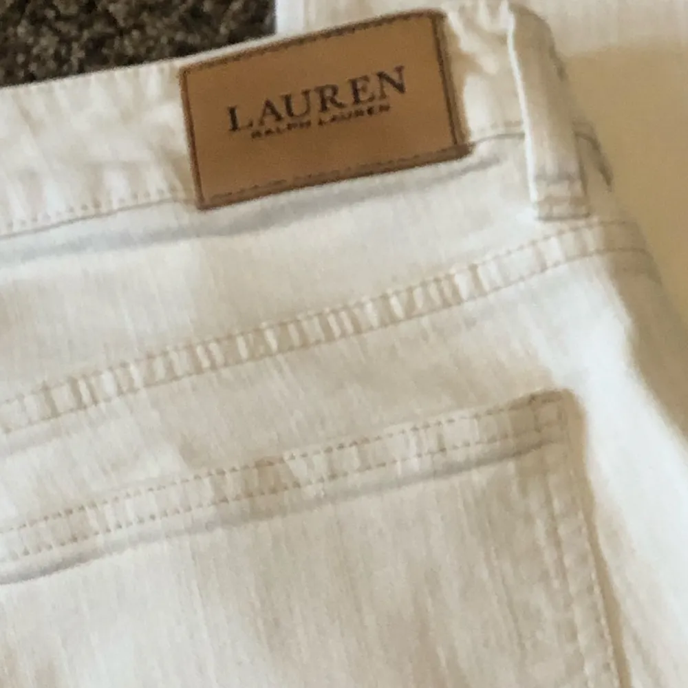 Lauren Ralph Lauren Cream Premier Skinny Ankle Jeans Leather trim Size 12 - Image 6