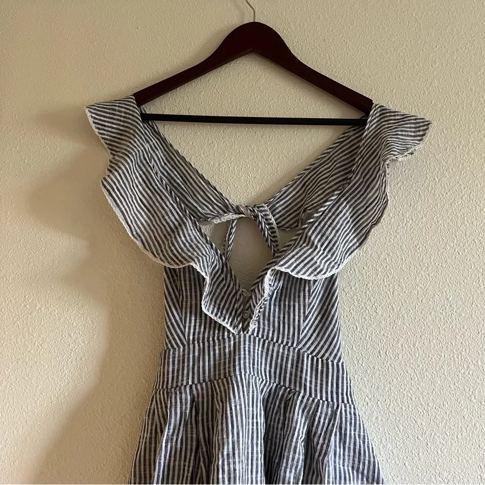 NWT Free People Light Blue & White Striped Ruffle Spaghetti Strappy Dress Small - Image 4