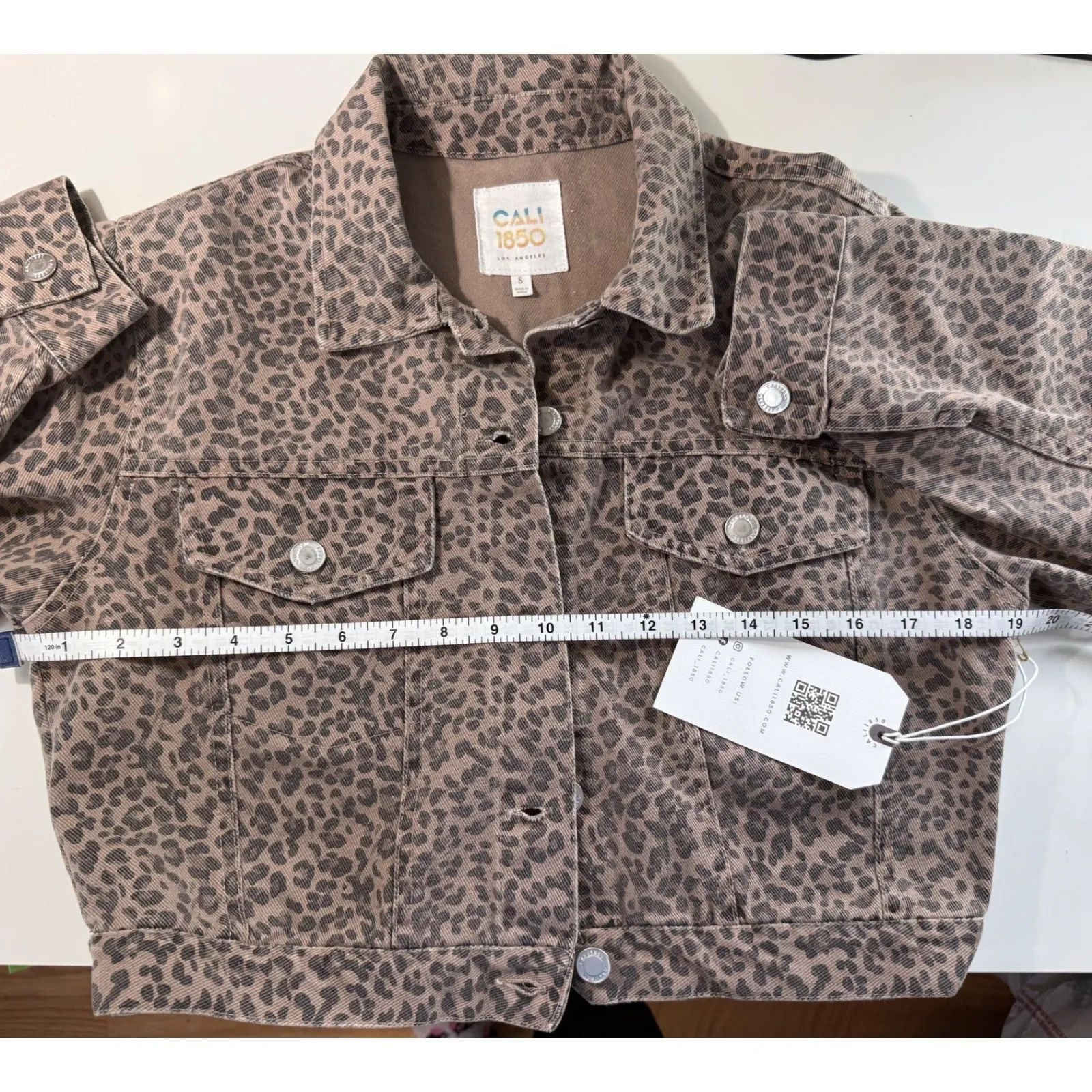 Cali 1850 Leopard Print Cropped Denim Jacket Womens Size Small Indie Sleeze - Image 6