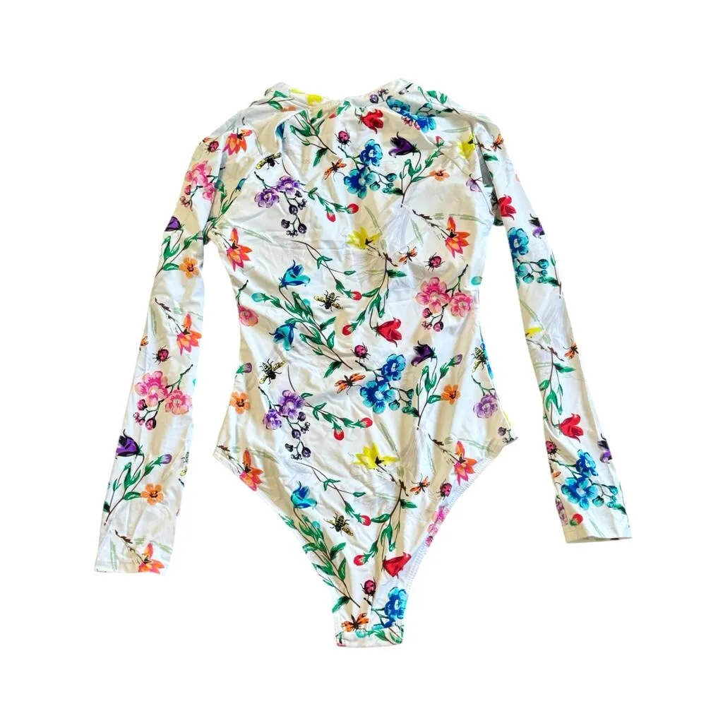 NWT! Betsy Johnson Scuba Knit Half Zip Long Sleeve One-Piece Swimsuit - Size S - Image 7