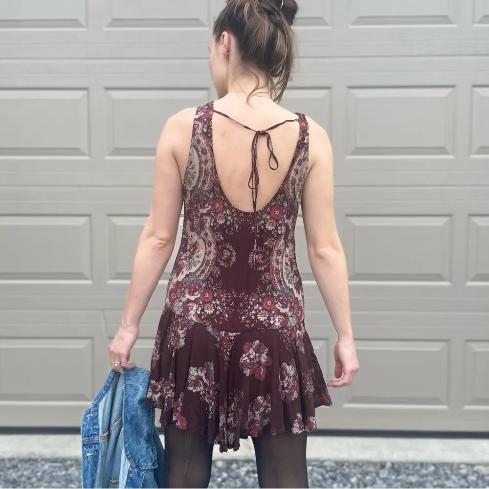 Free People Intimately Boho Chic Paisley Floral Drop Waist Mini Tank Dress XS - Image 3