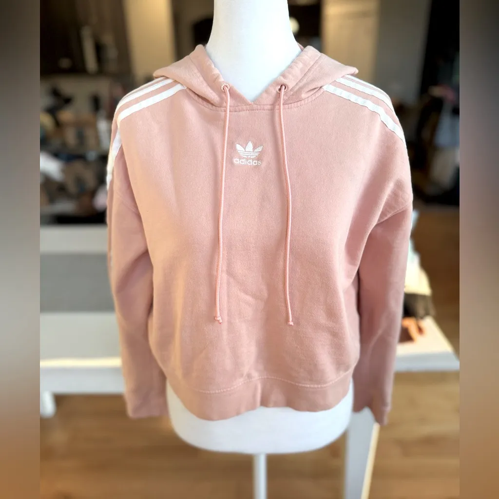 Adidas Originals Light Pink Cropped Hoodie Sweatshirt Size XS - Image 5