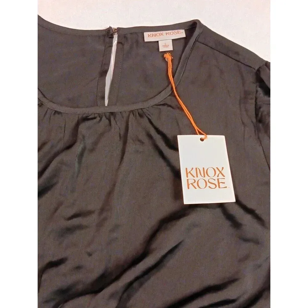 Knox Rose Black Ebony Ruffle Hem Tier Dress Long Sleeve Boho Peasant LG NWT - Image 4