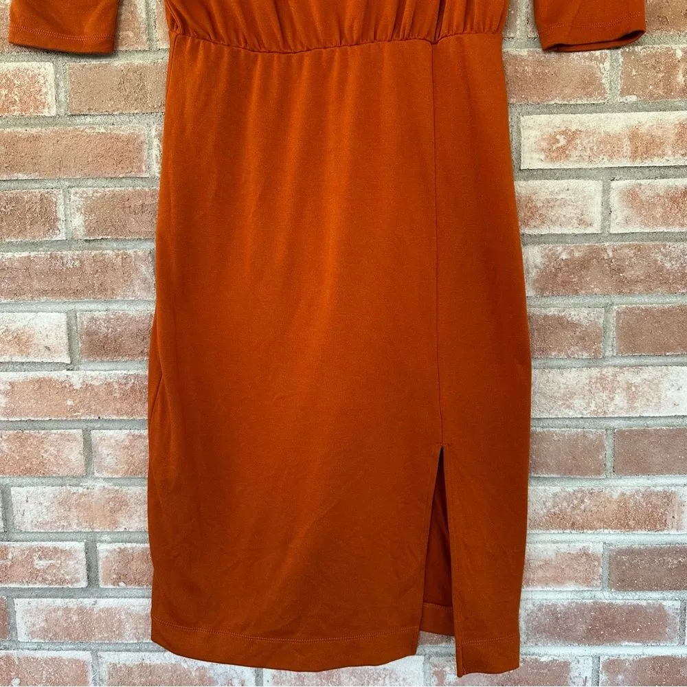 Anthropologie Knit Column Midi Dress Women’s Medium Burnt Orange - Image 4