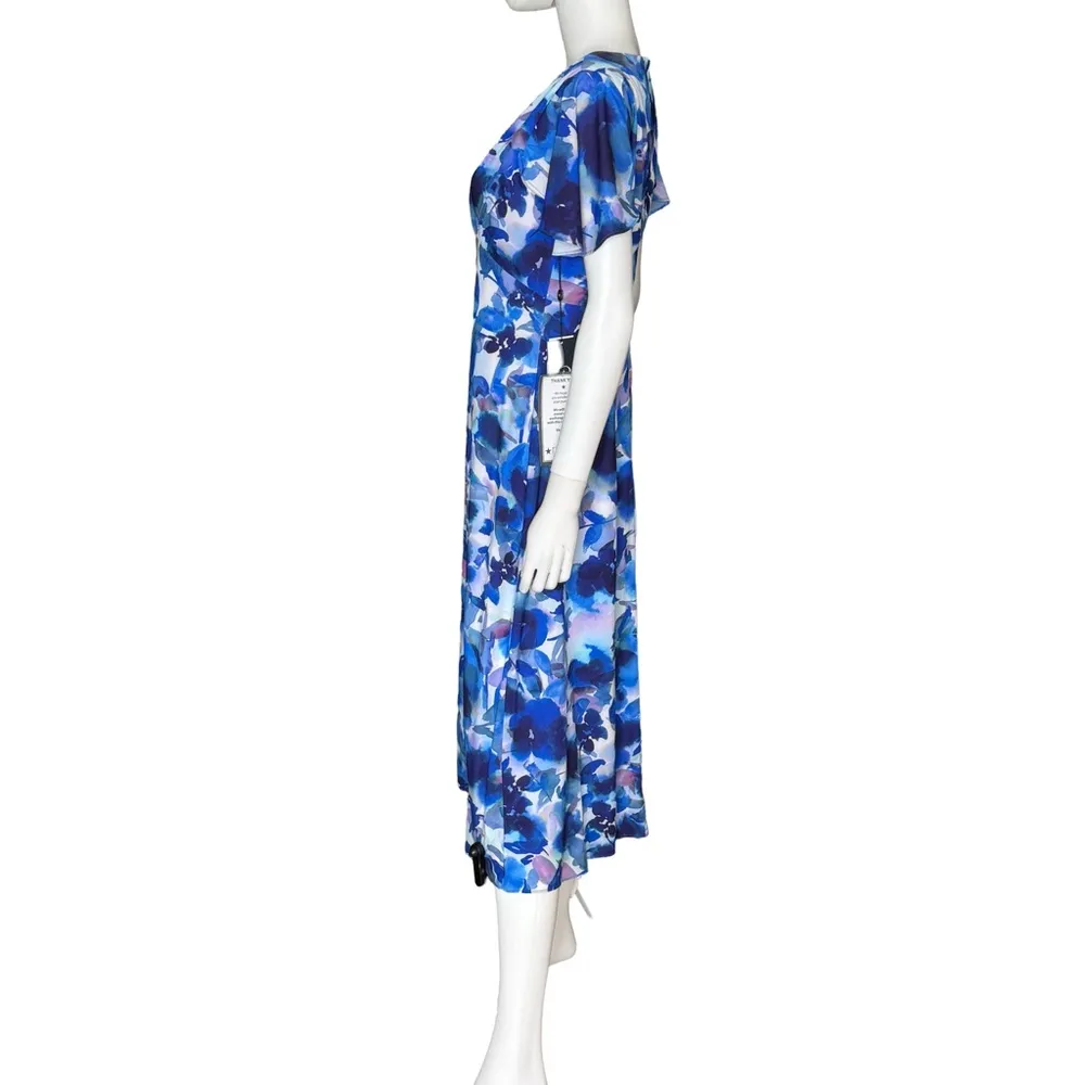 Adrianna Papell Women's Printed Chiffon Midi Dress Blue Multi Sz 4 NWT - Image 3