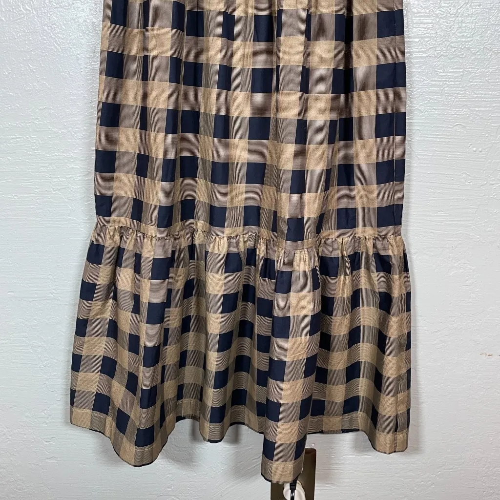 Summersalt Women XS Black Brown Buffalo Check Tiered Midi Dress Cotton Cottage - Image 2