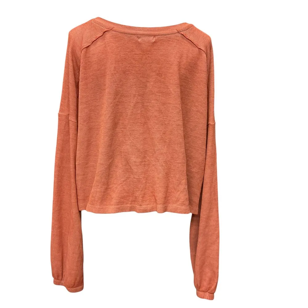 Flirtitude Active Long Sleeve Cropped Henley Shirt Ortega Rust Size XL Knit - Image 4