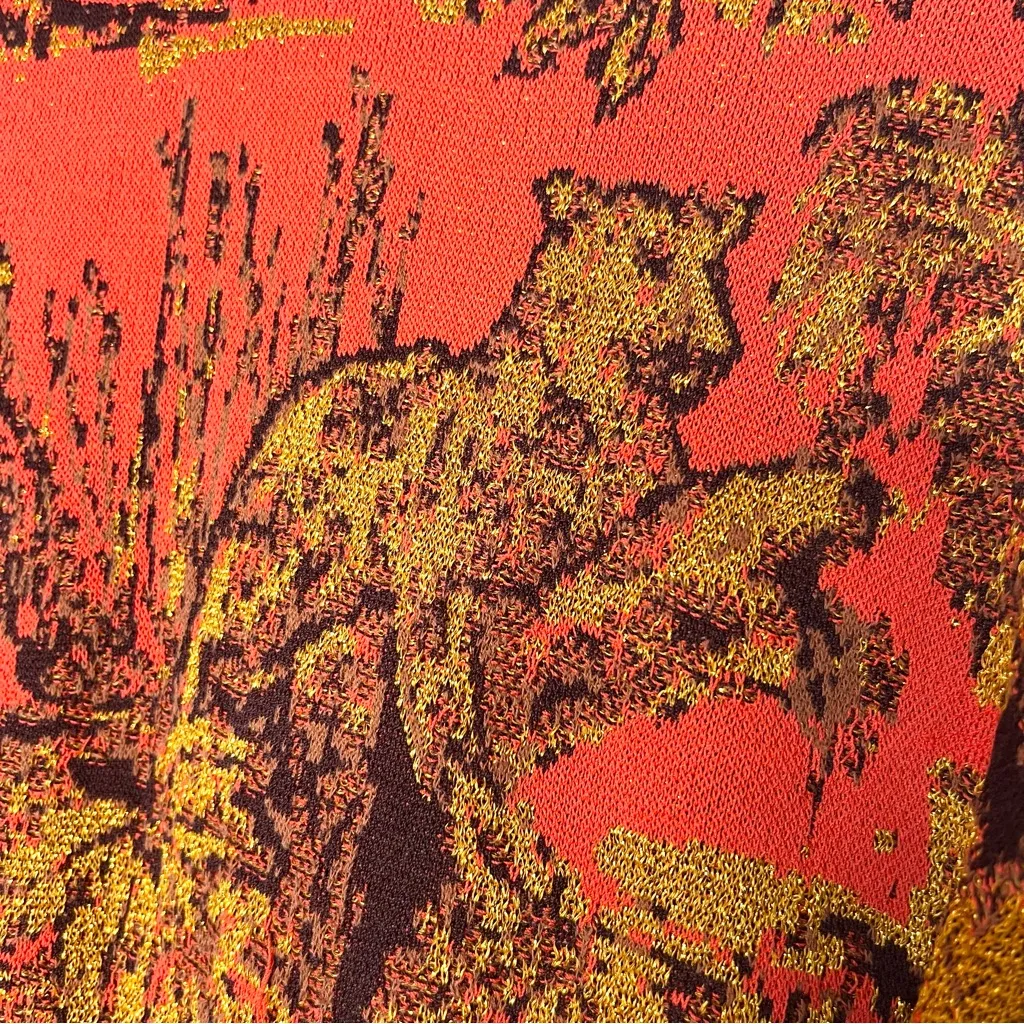 Desigual Halifax Lurex Tiger Jumper Vibrant Red & Gold Knit Sweater Size Small - Image 8