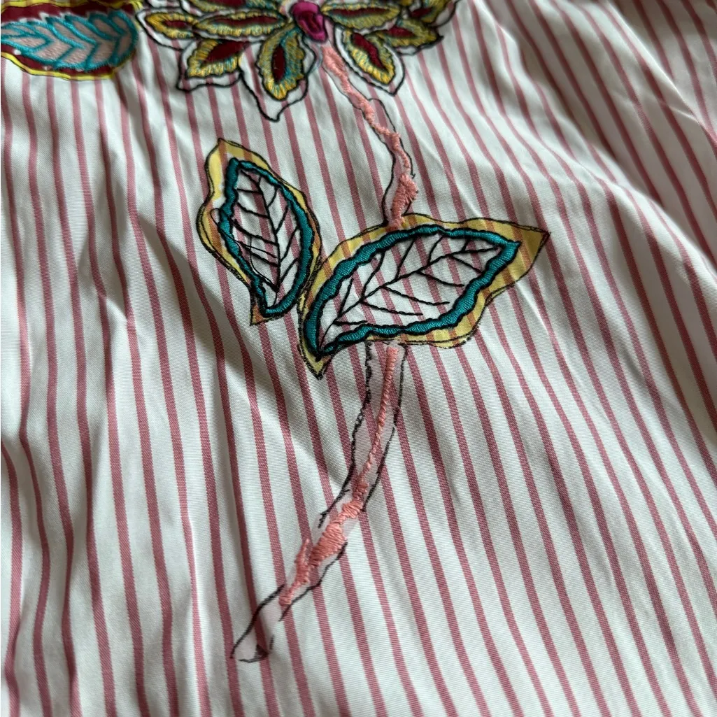 Desigual Embroidered Striped Button Down Mandarin Collar Top | Pink Stripe | M - Image 5