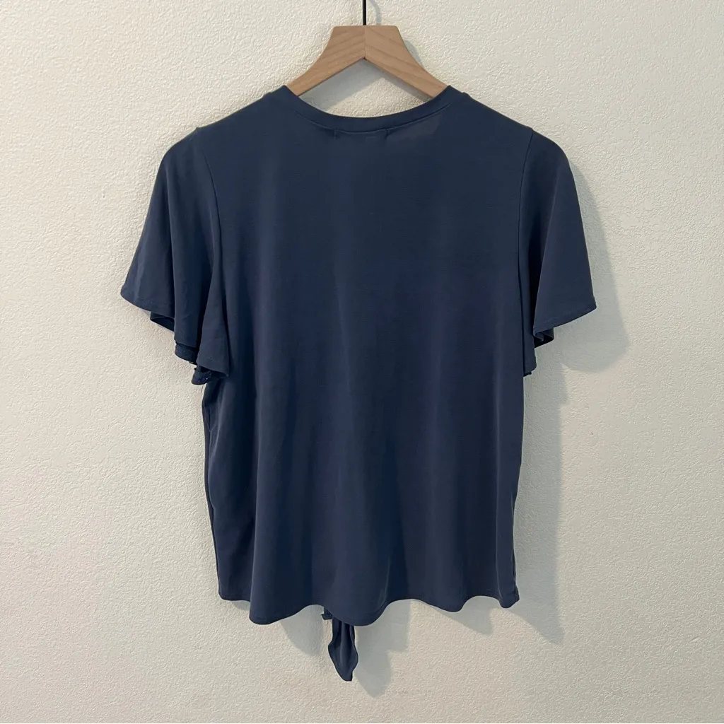 Green Envelop Soft Modal Blue V Neck Button Front‎ Flutter Sleeve Popover Top Size M - Image 7