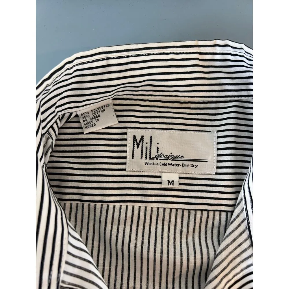 Mili Designs button down shirt size M striped car patches applique embellished Black Size M - Image 6