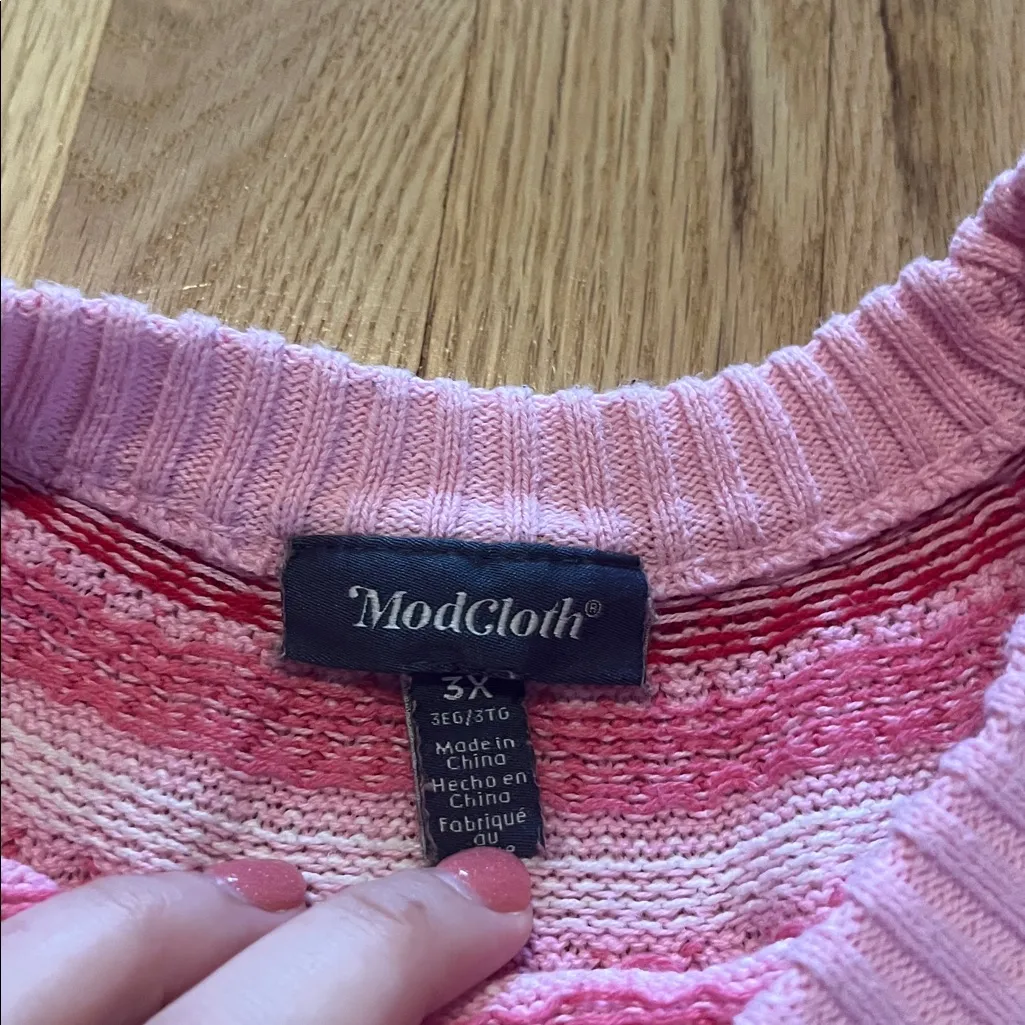 Modcloth You've Been Ghosted Fair Isle Sweater in Pink Sz 3X - Image 3