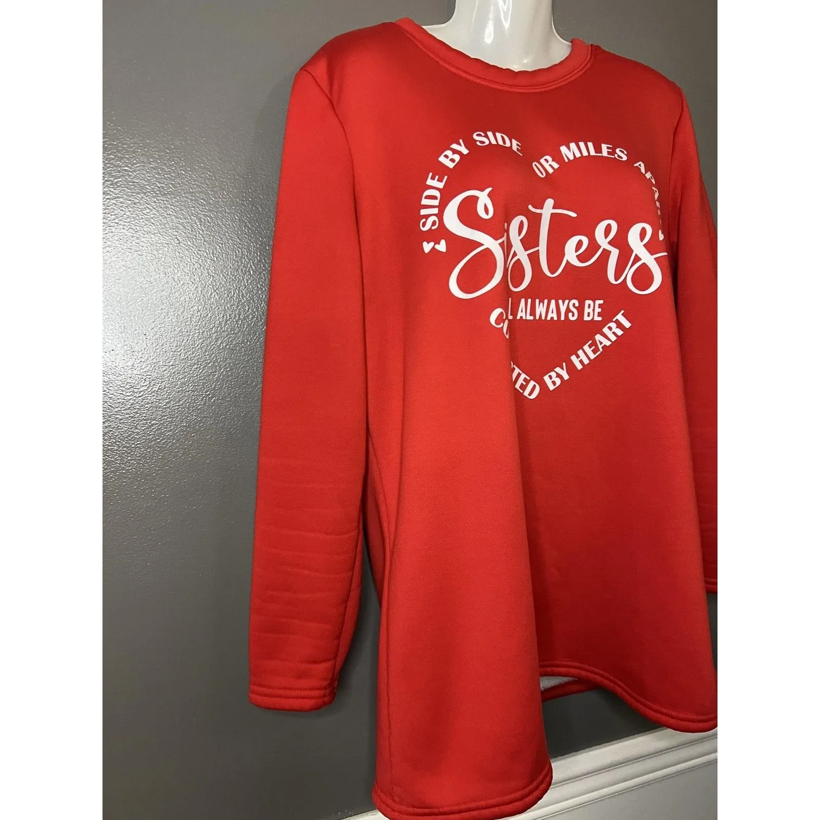 LILICLOTH Shirt Womens Large Red Sisters Connected By Heart Graphic Tunic Top - Image 3