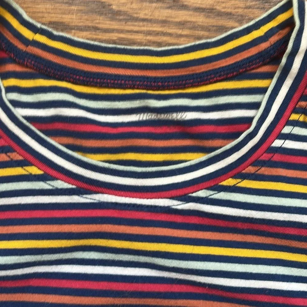 Madewell Rainbow Stripe Knot Crewneck Short Sleeve T Shirt XS Yellow Navy Tee - Image 4