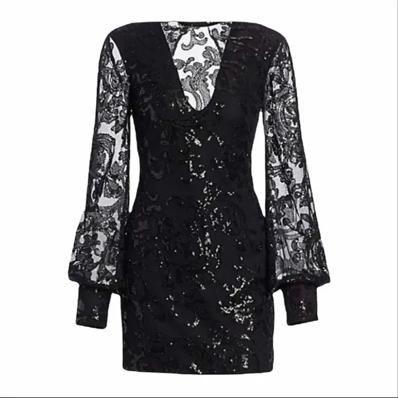 Alexis  Franciska  Beaded open back Sequin Shimmer Mini Dress Size Small Black - Image 2