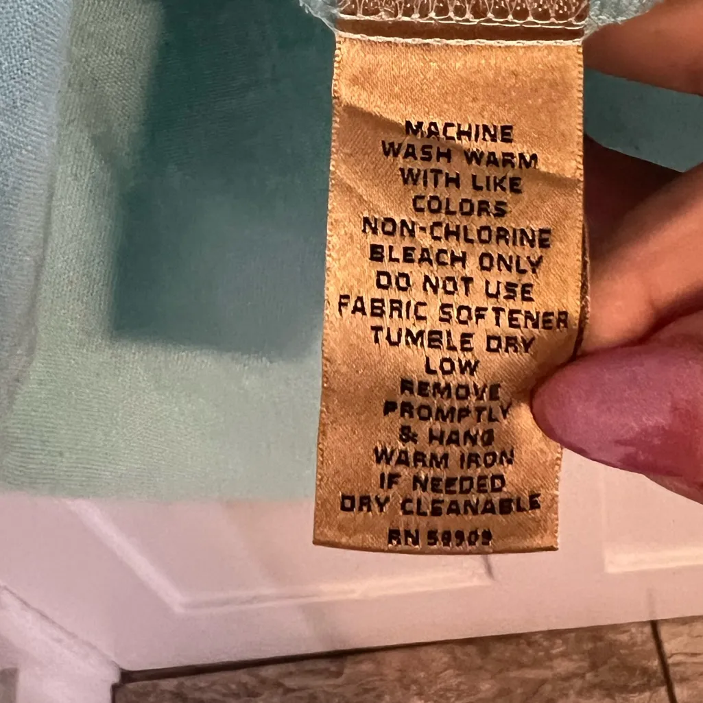 Investments Gold Label Light Turquoise Hemp Button Up Shirt 12 Petite Tab Sleeve Blue Size 12P - Image 6